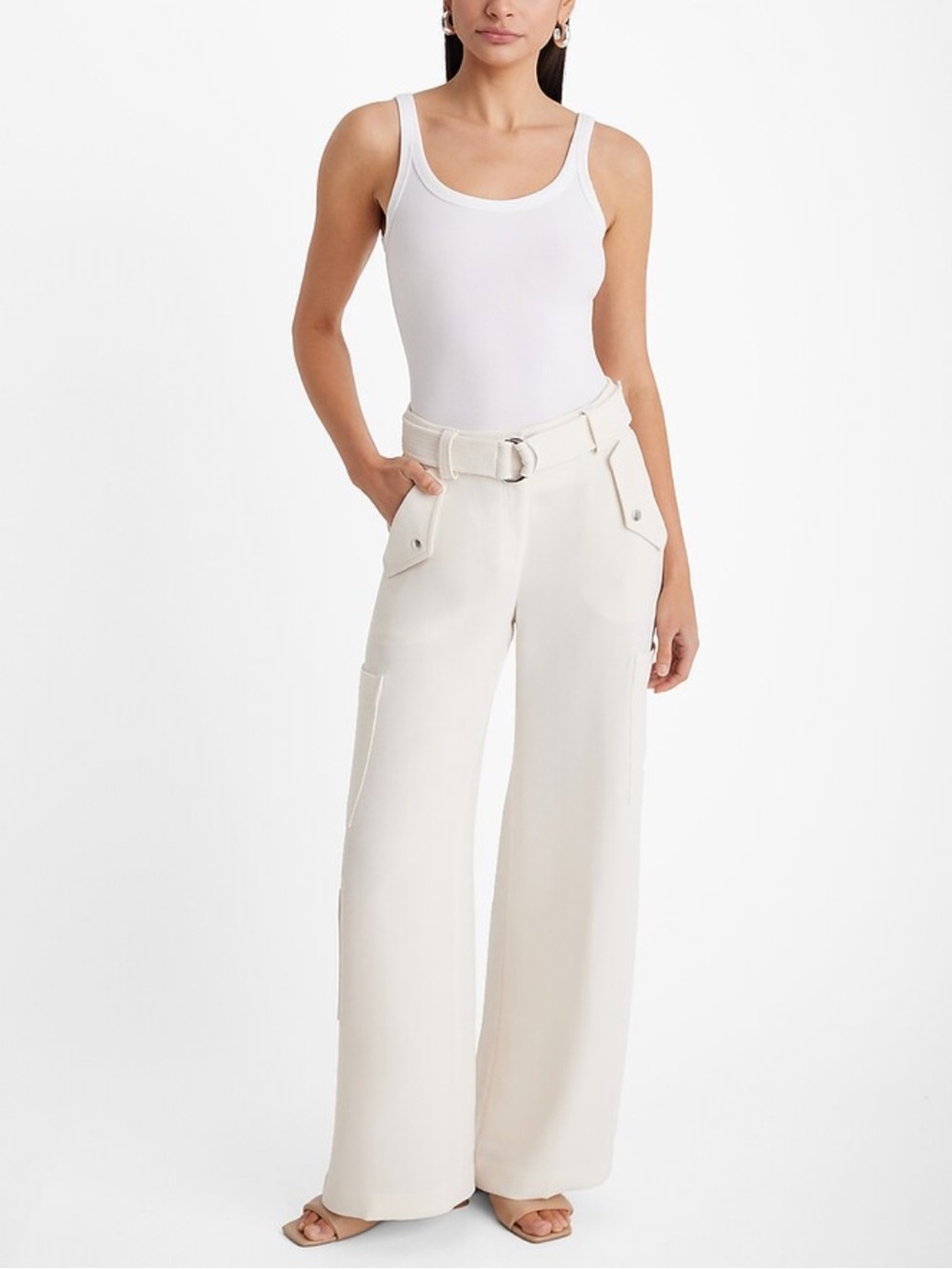Express High Waisted Belted Wide Leg Cargo Pant 4R